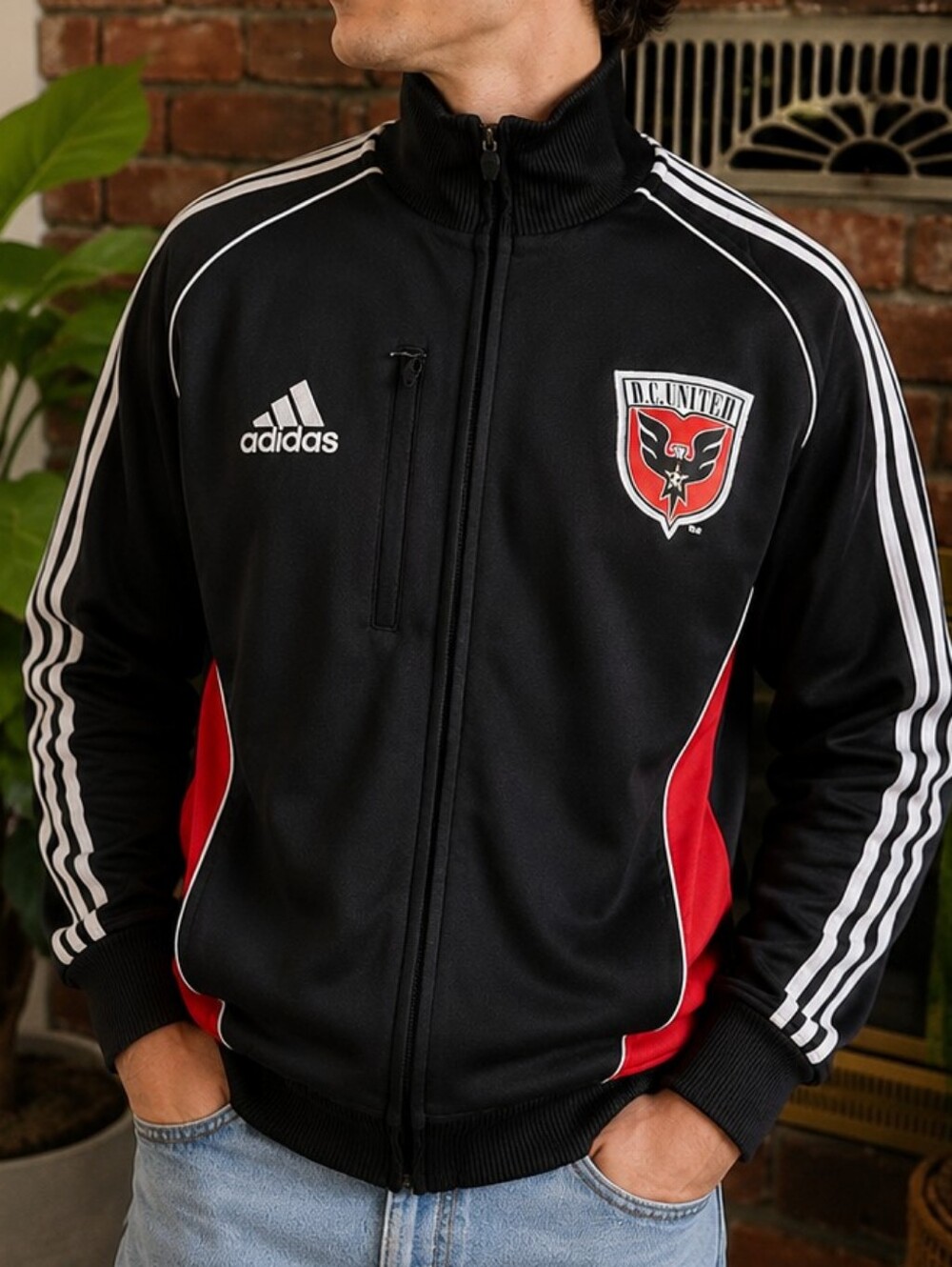 Adidas D.C. United Full Zip Track Jacket Black Red Soccer MLS Size Small